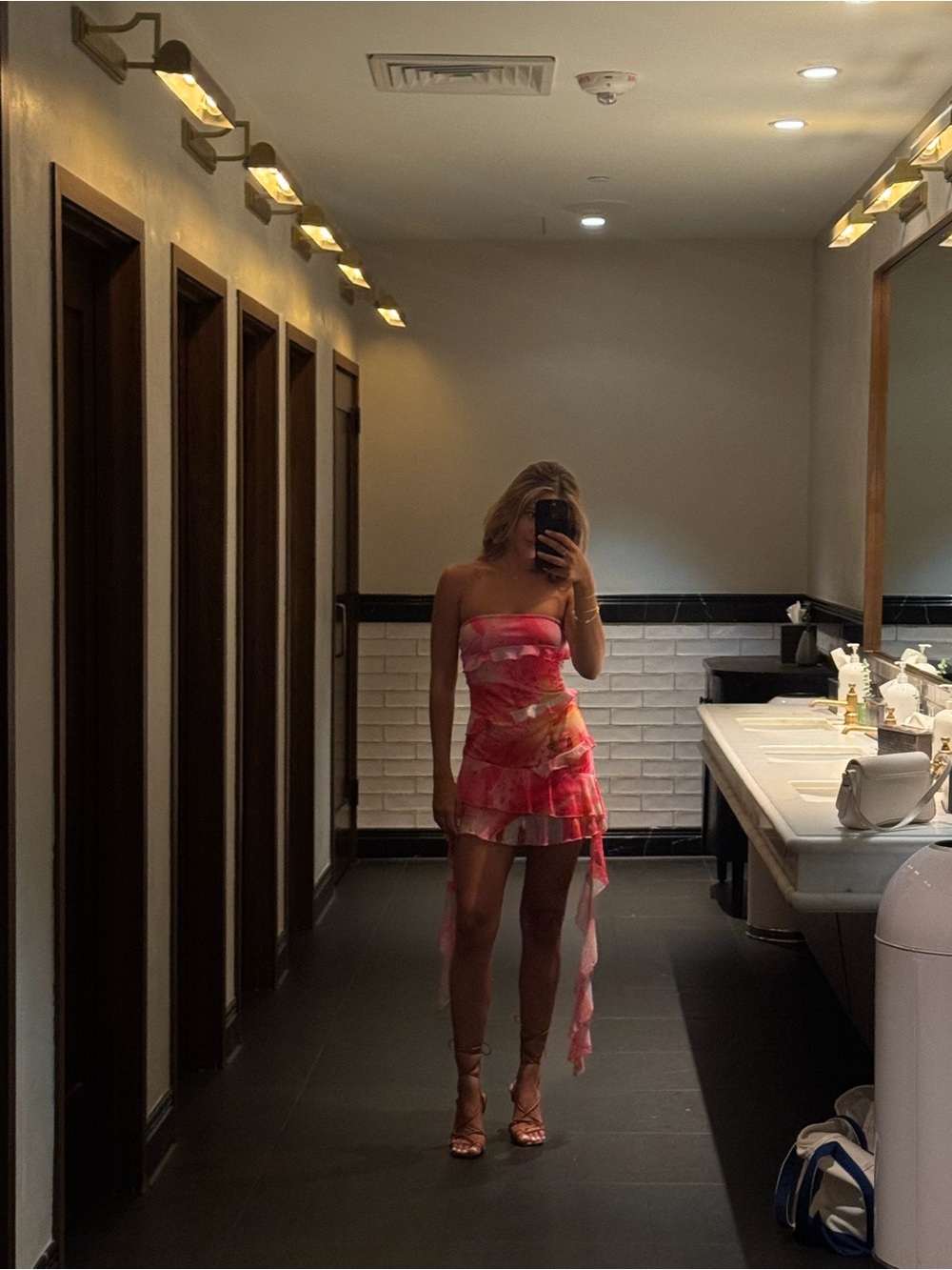 Strapless Pink Tie-Dye Mini Dress